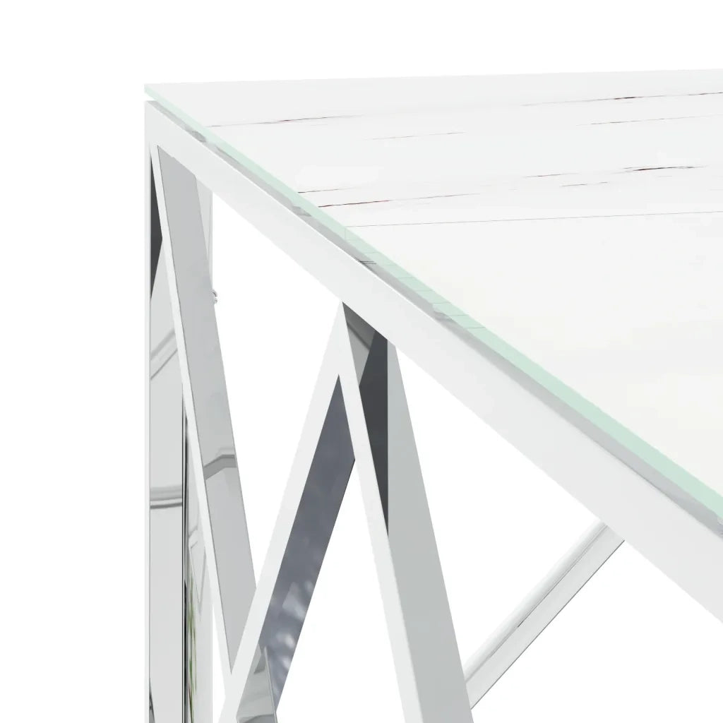 Tavolino da Salotto-Tavolino da soggiorno Argento 80x80x40 cm in Acciaio Inox e Vetro