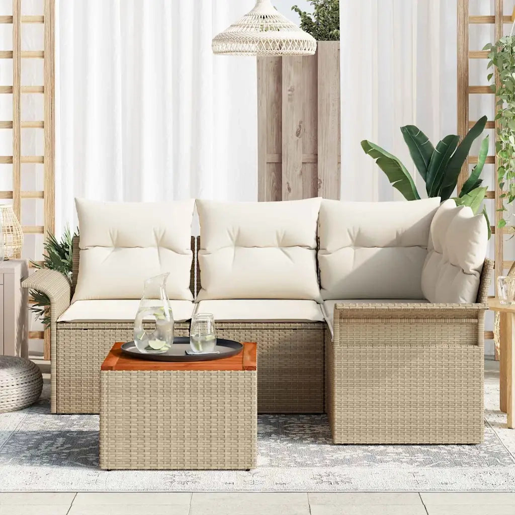 Set Divano da Giardino 5 pcs Beige e Crema polyrattan 3355992