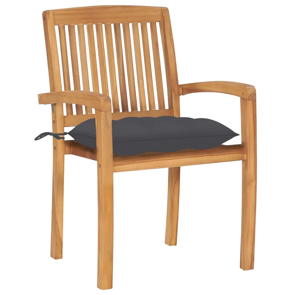 Sedie da Giardino 2 pz | Sedie da Esterno con Cuscini Antracite in Teak Massello
