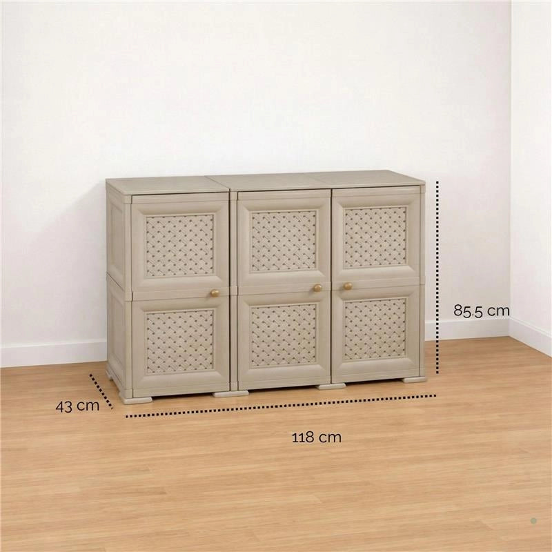 ARMADIO 3 ANTE TALPA 118X43X85,5 CM CON PUNTALI E ANTE TRAFORATE, CONTENITORE MULTIUSO PER INGRESSO E ZONA GIORNO