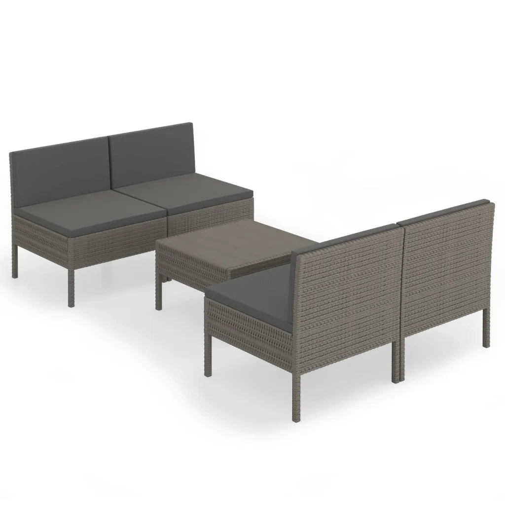 Set Divani da Giardino 5 pz con Cuscini in Polyrattan Grigio cod mxl 38876