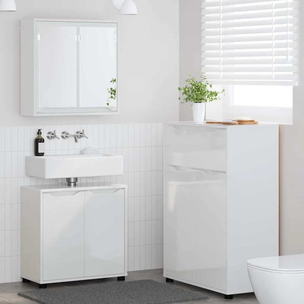 Set di mobili per il bagno con cassetto 3 pcs Bianco Lucido