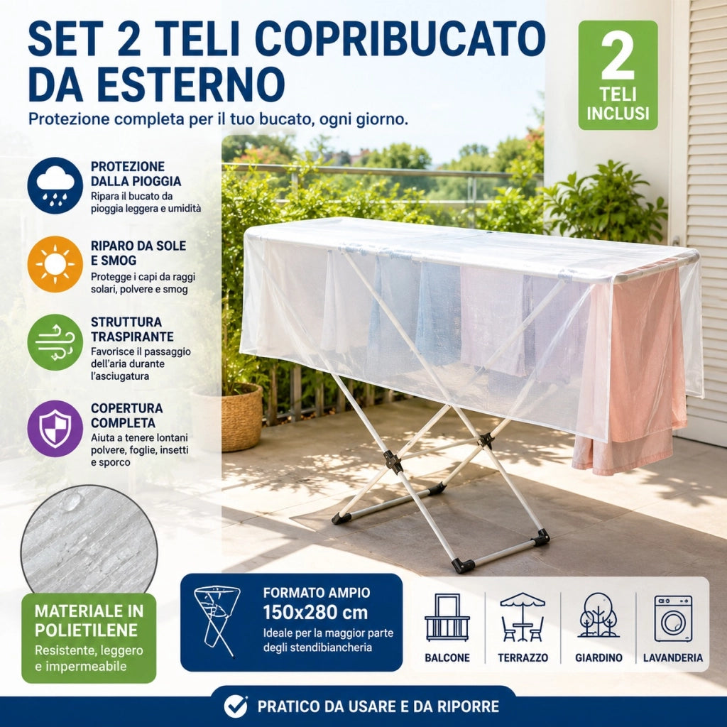 Set 2 Teli Copribucato 150x280 cm da Esterno Telo Antipioggia 90006949