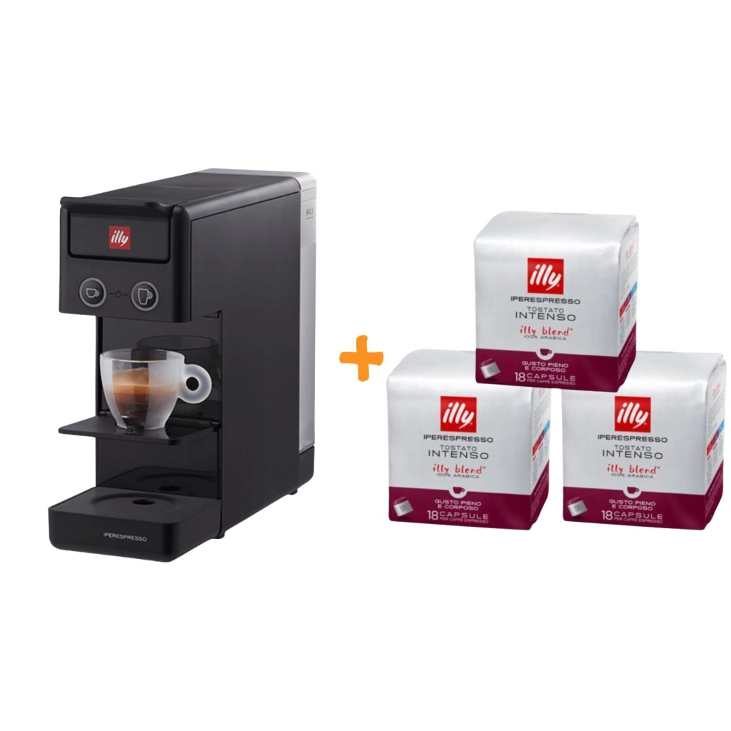 illy Caffe' Macchina da Caffe'  a Capsule Iperespresso Y3.3 Nero + 54 Capsule INTENSO