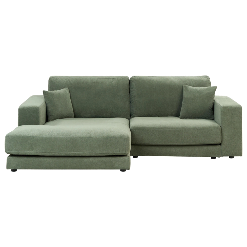 Divano angolare lato destro in Tessuto imbottito verde con Cuscini 3 posti stile moderno minimalista