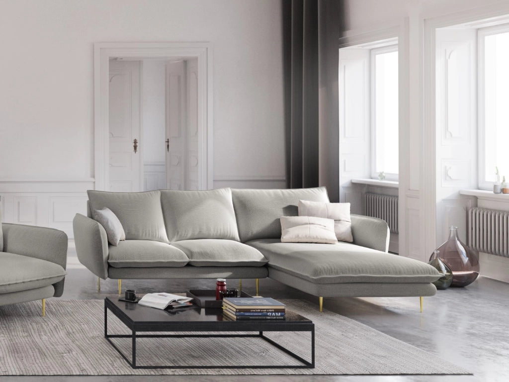 Cosmopolitan Design - Divano angolare destro "Vienna" 5 posti in tessuto strutturato grigio chiaro 