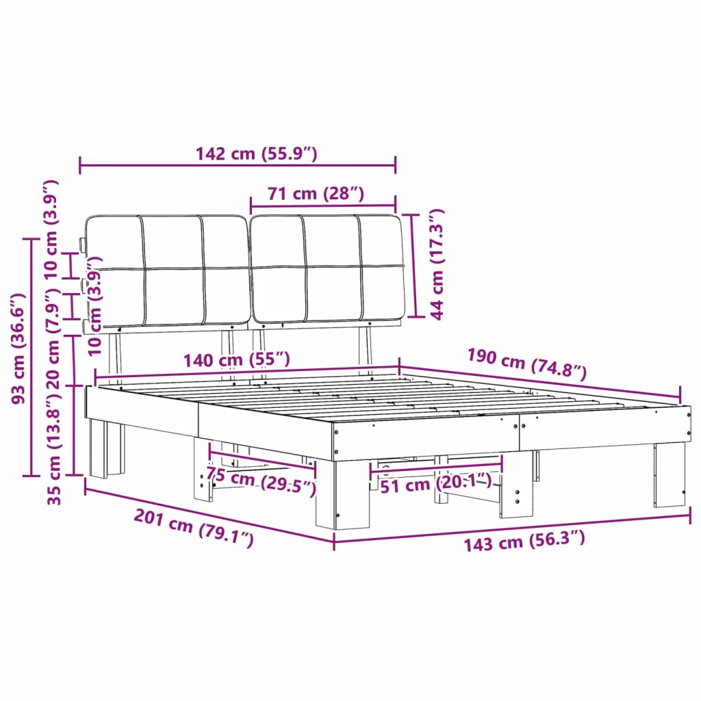 Letto con Testiera Rivestita Grigio chiaro 140 x 190 cm