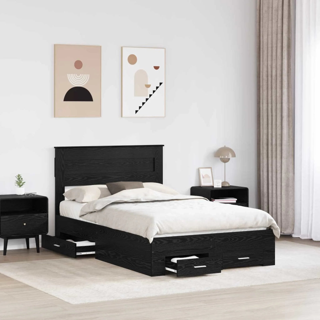 Struttura del letto Rovere Nero 135 x 190 cm Legno multistrato