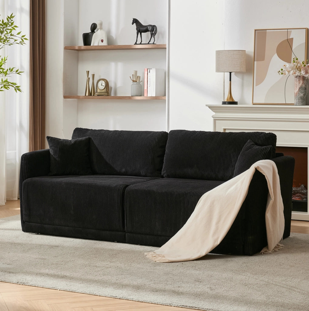 DIVANO LETTO Convertibile 182x88x84 cm Velluto a coste Nero