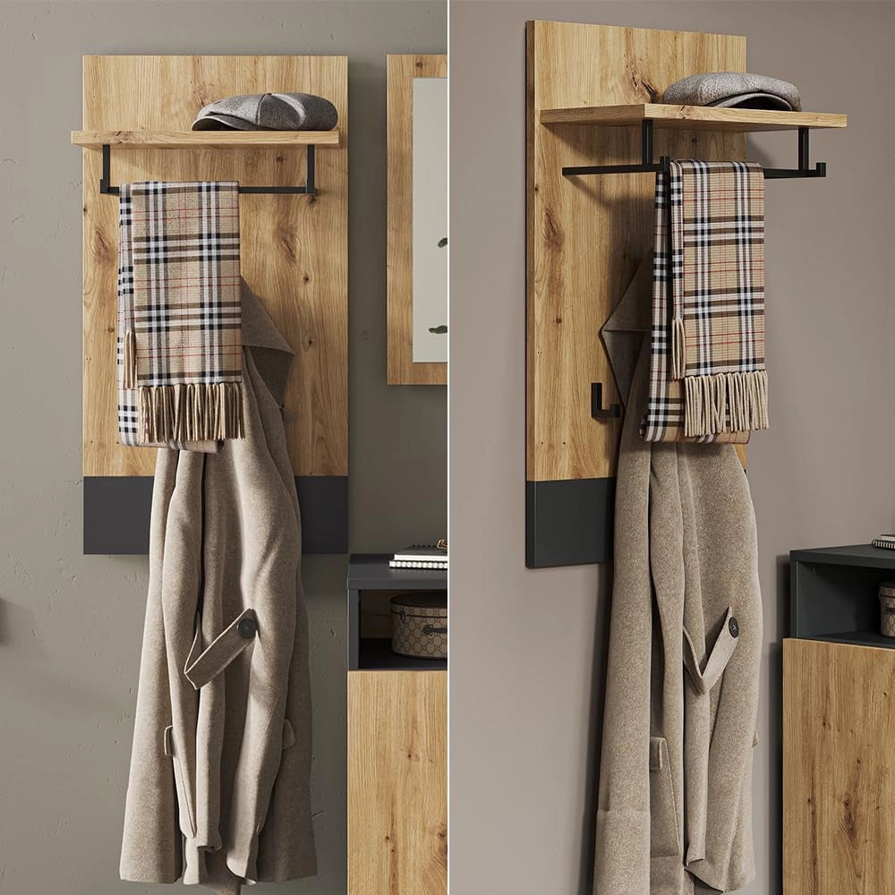 Appendiabiti da parete Selena, Antracite/Rovere artigianale, 44 x 83 cm