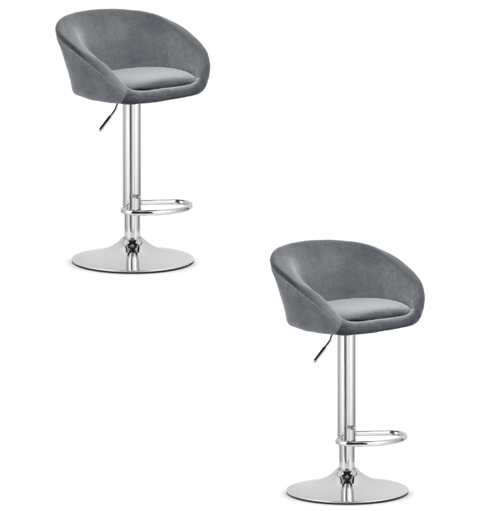 Sgabello in velluto VALORA EAST - Grigio - Base cromata x 2