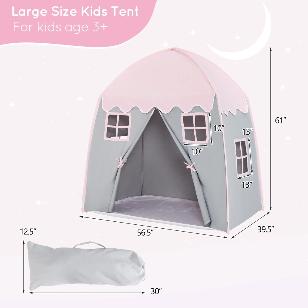 Tenda Gioco Castello per Bambini Portatile in Cotone Rosa Facile da Montare con Borsa per Casa e Giardino
