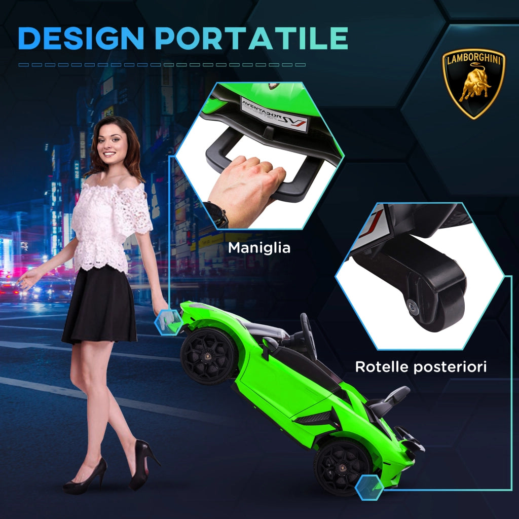 Macchina Elettrica per Bambini Lamborghini ¨C zephmum ¨C Verde, Telecomando, 107.5x63x42 cm