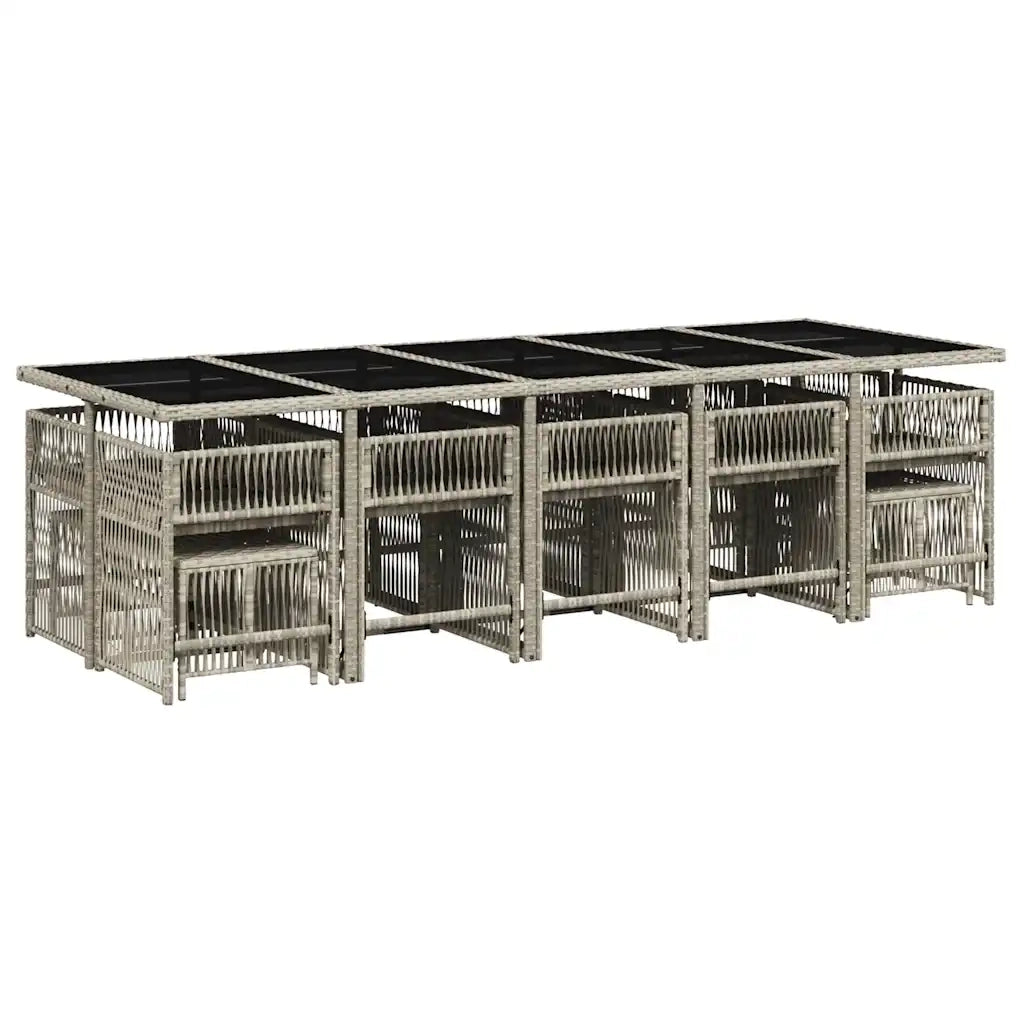 Set da Pranzo da Giardino 15 pz con Cuscini Grigio Polyrattan