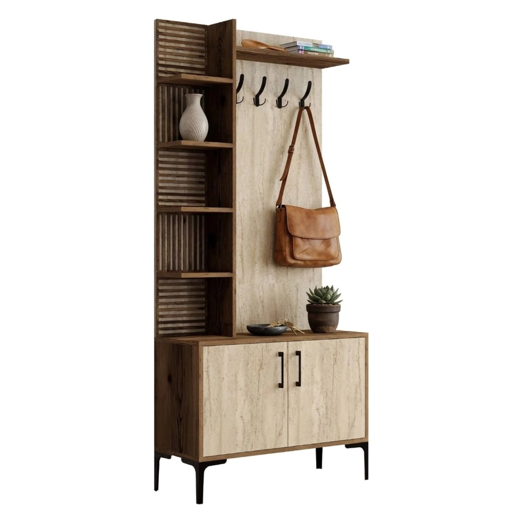 Loceri, Mobile da Ingresso Appendiabiti, 90x35x200h cm Beige Marmo