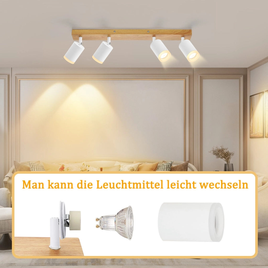 ZMH Faretto da soffitto 4 luci GU10 legno acrilico orientabili 350° per soggiorno