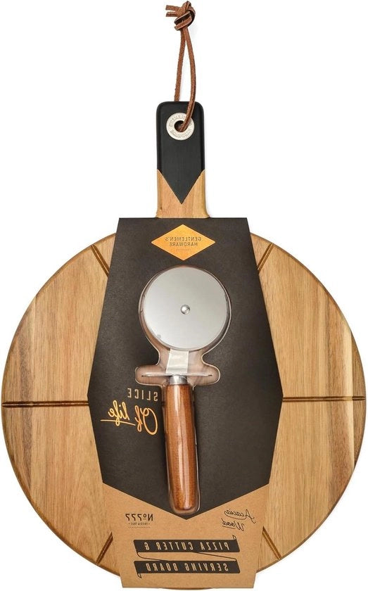 Pizzasnijder in Acciaio Inox e Legno di Acacia - Set di Tavoli da Servire - 15 x 381 x 501 cm
