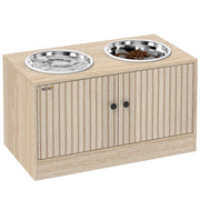 Tavolino porta ciotole per cani con contenitore 40L e 2 ciotole in acciaio inox ¨C zephmum ¨C quercia 60x30x35,5 cm