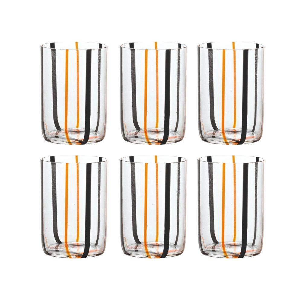 Bicchiere Tirache Zafferano in vetro borosilicato bicolore Nero-arancio box 6 pezzi