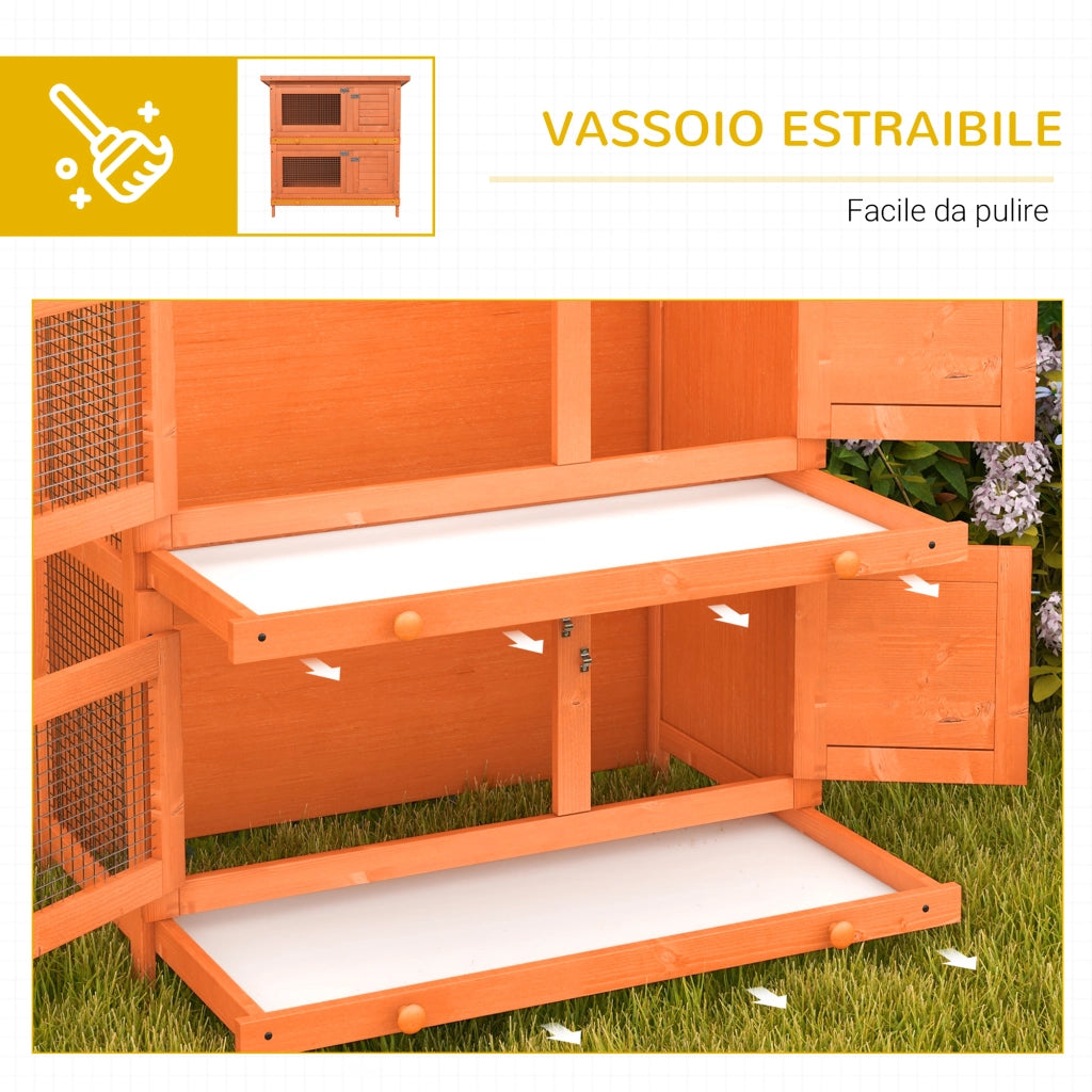 Gabbia per Conigli a Due Piani ¨C Xylo ¨C Legno di Abete Verde 90x45x90 cm Esterno