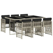 Set da Pranzo da Giardino 7 pz | Set Salotto da Giardino Cuscini Polyrattan Grigio Chiaro