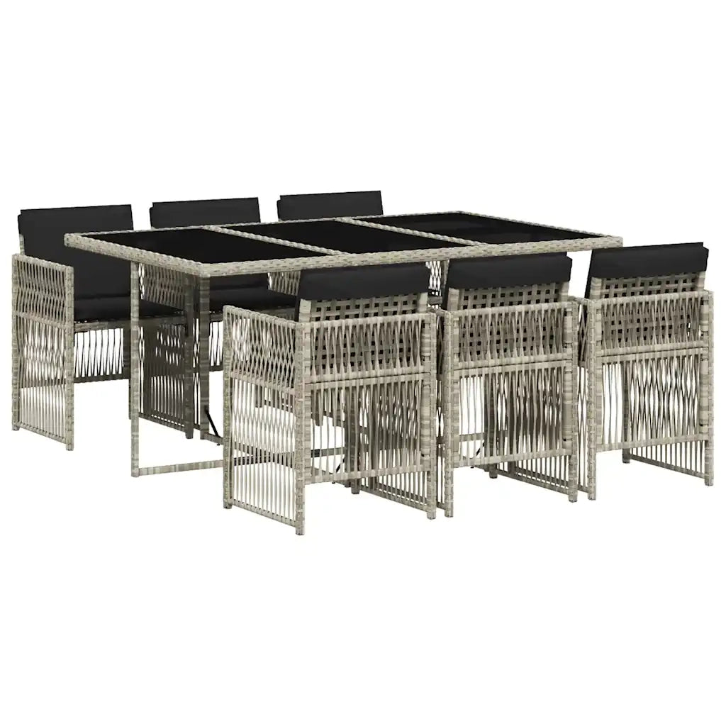 Set da Pranzo da Giardino 7 pz | Set Salotto da Giardino Cuscini Polyrattan Grigio Chiaro