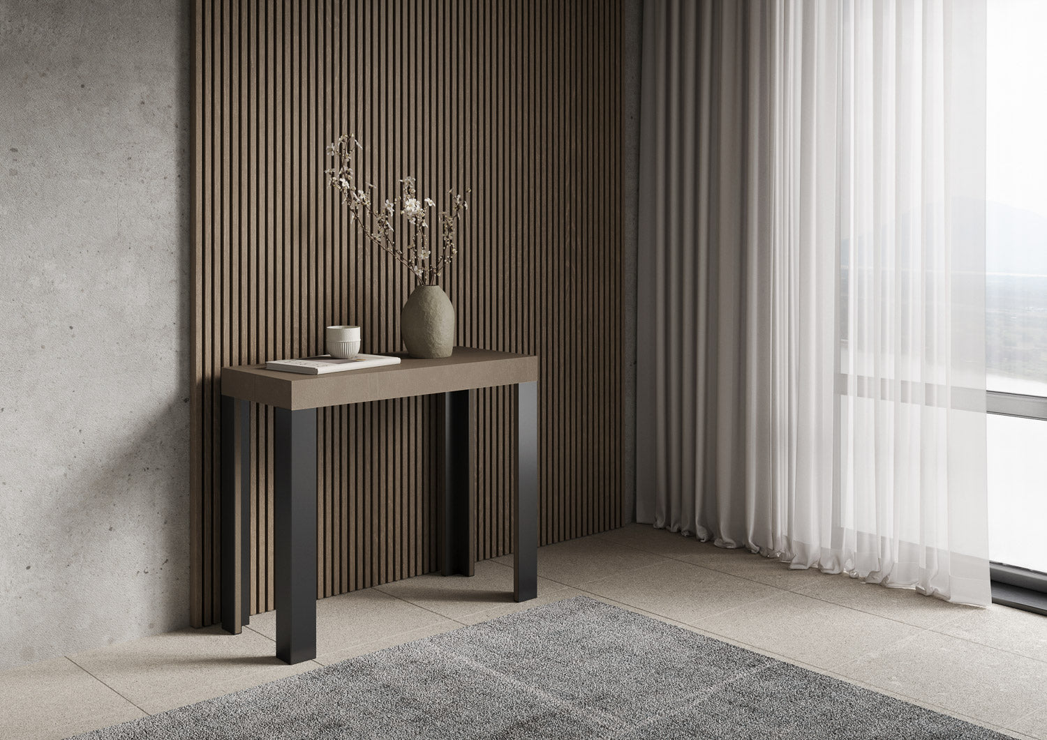 Consolle Allungabile 90-300x40x77 cm Linea Tortora Telaio Antracite