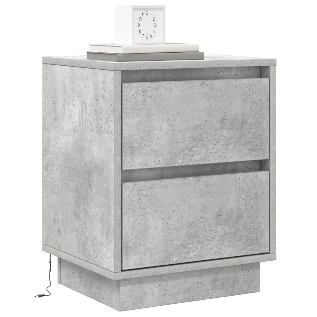 Comodini con luci LED 2 pz Grigio cemento 39x34.5x50 cm