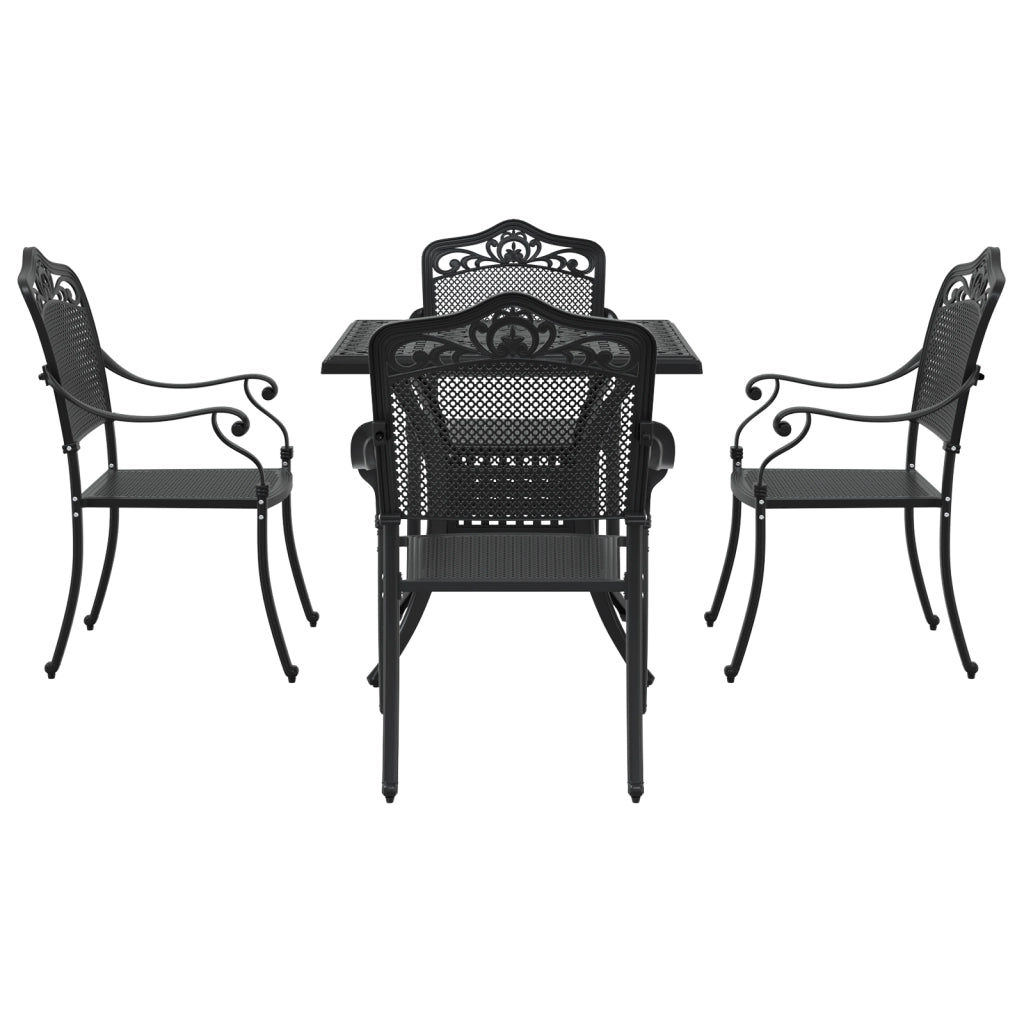 Set da pranzo da giardino 5 pezzi in alluminio fuso nero