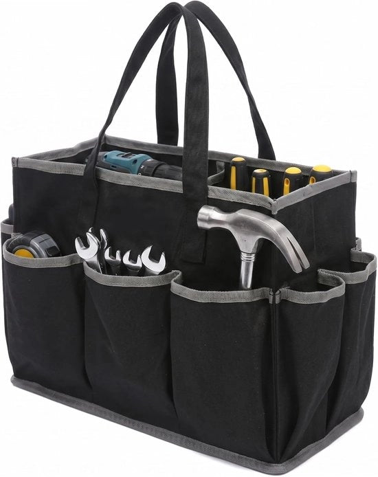 Organizzatore di attrezzi per giardinaggio - 16oz tela di lino trattata - 10 cuscini di archiviazione - 36x14x26.5cm - Nero