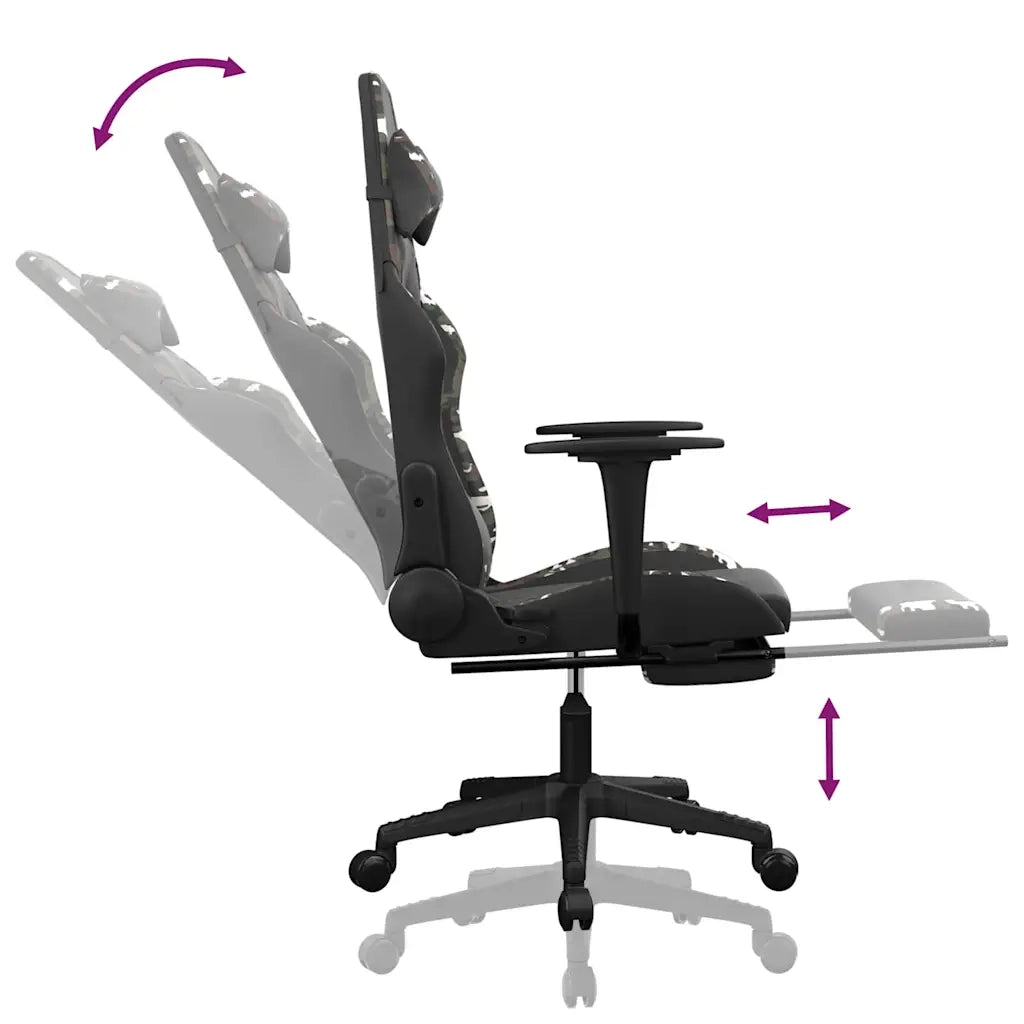 Sedia Gaming | Sedia da e-sports Massaggio Poggiapiedi Nero e Mimetico Similpelle