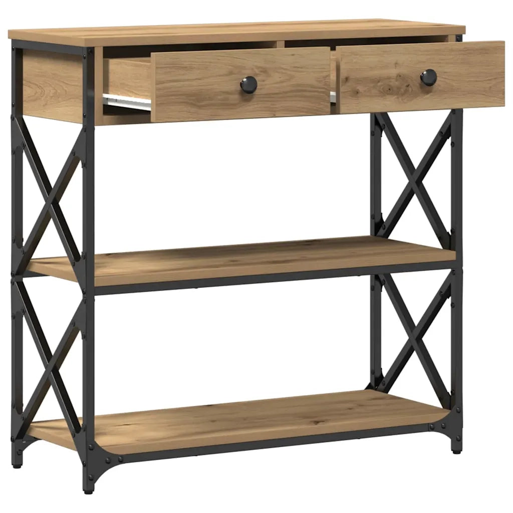 Tavolo Consolle con cassetto rovere artigianale 75 x 28 x 75 cm 863536