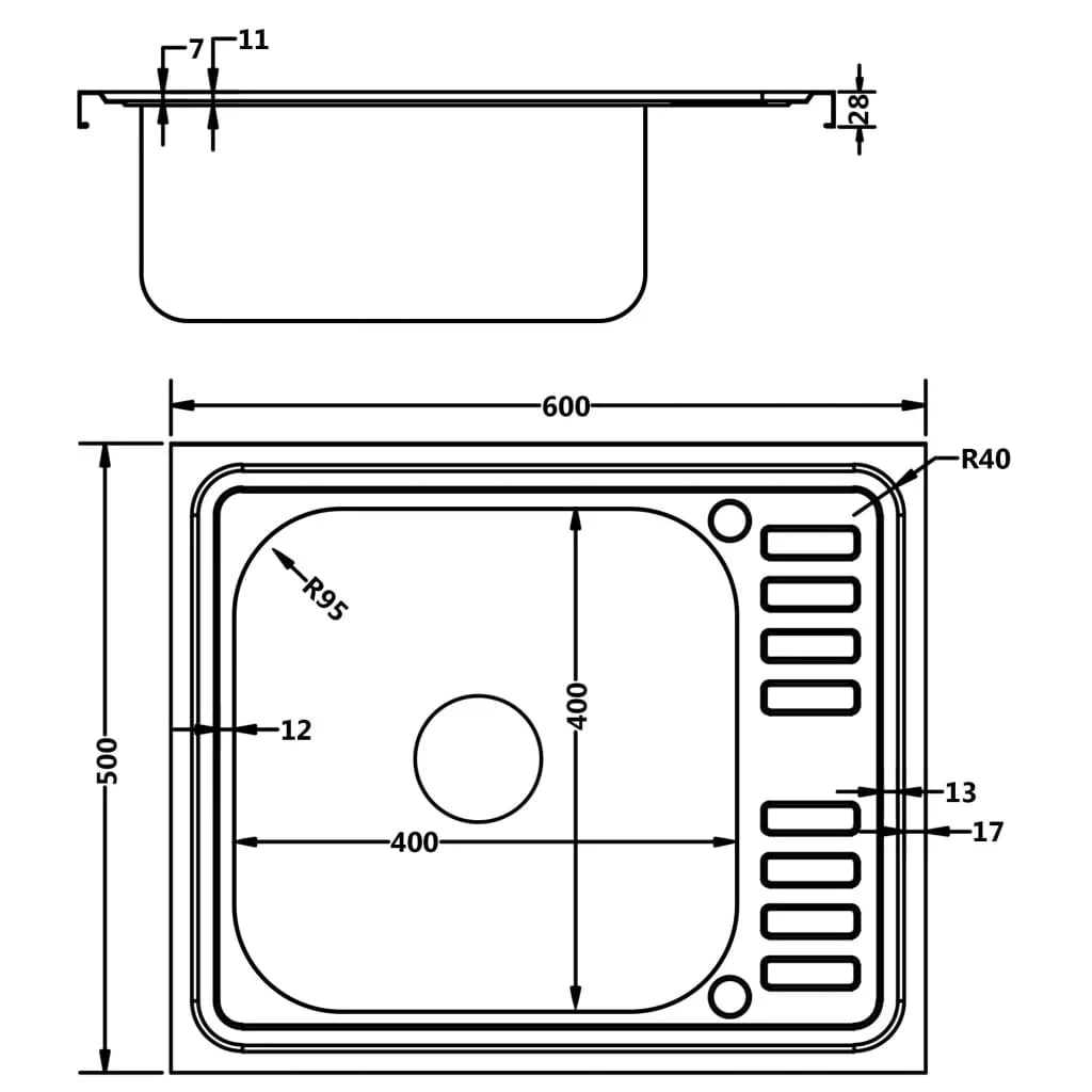 Set lavello e scolapiatti da cucina lavello da incasso lavabo da cucina da interno argento 50 x 60 x 15,5 cm acciaio inox 02_0004353