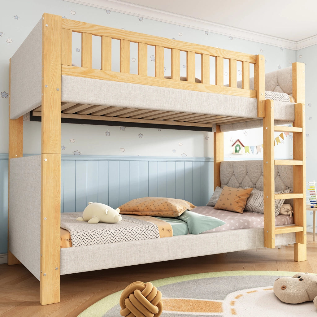 Letto a Castello per Bambini ¨C MINIMAL ¨C Legno, Grigio/Naturale, 90x200