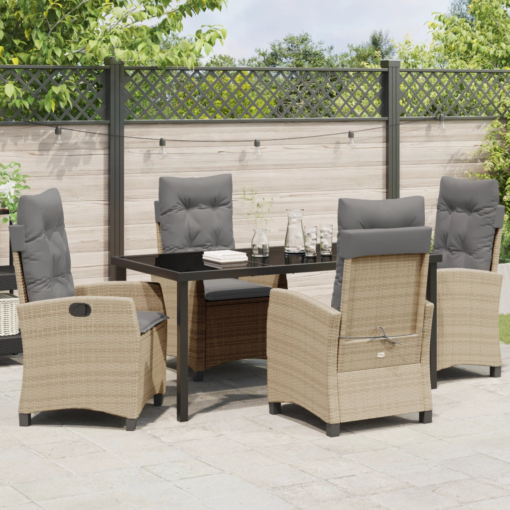 Set da pranzo da giardino 5 Pezzi con Cuscini Beige Polyrattan