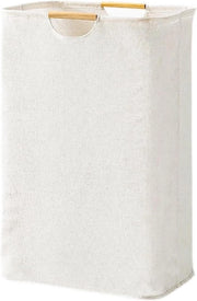 Cestino da Lavanderia Beige 39 x 53 x 27 cm Pieghevole Portatile con Maniglia in Legno per Camera da Letto Sala da Pranzo Camera dei Bambini Bagno Viaggio