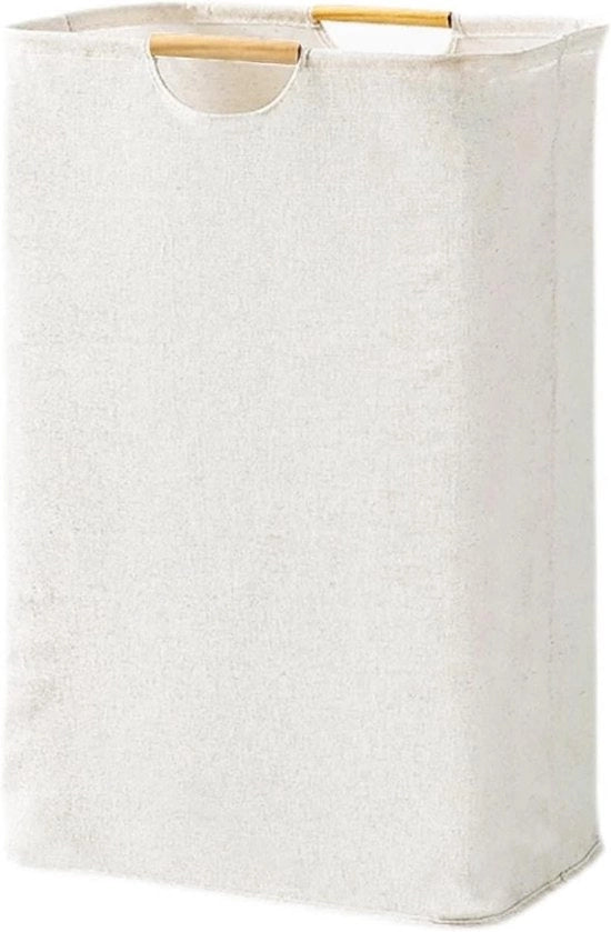 Cestino da Lavanderia Beige 39 x 53 x 27 cm Pieghevole Portatile con Maniglia in Legno per Camera da Letto Sala da Pranzo Camera dei Bambini Bagno Viaggio