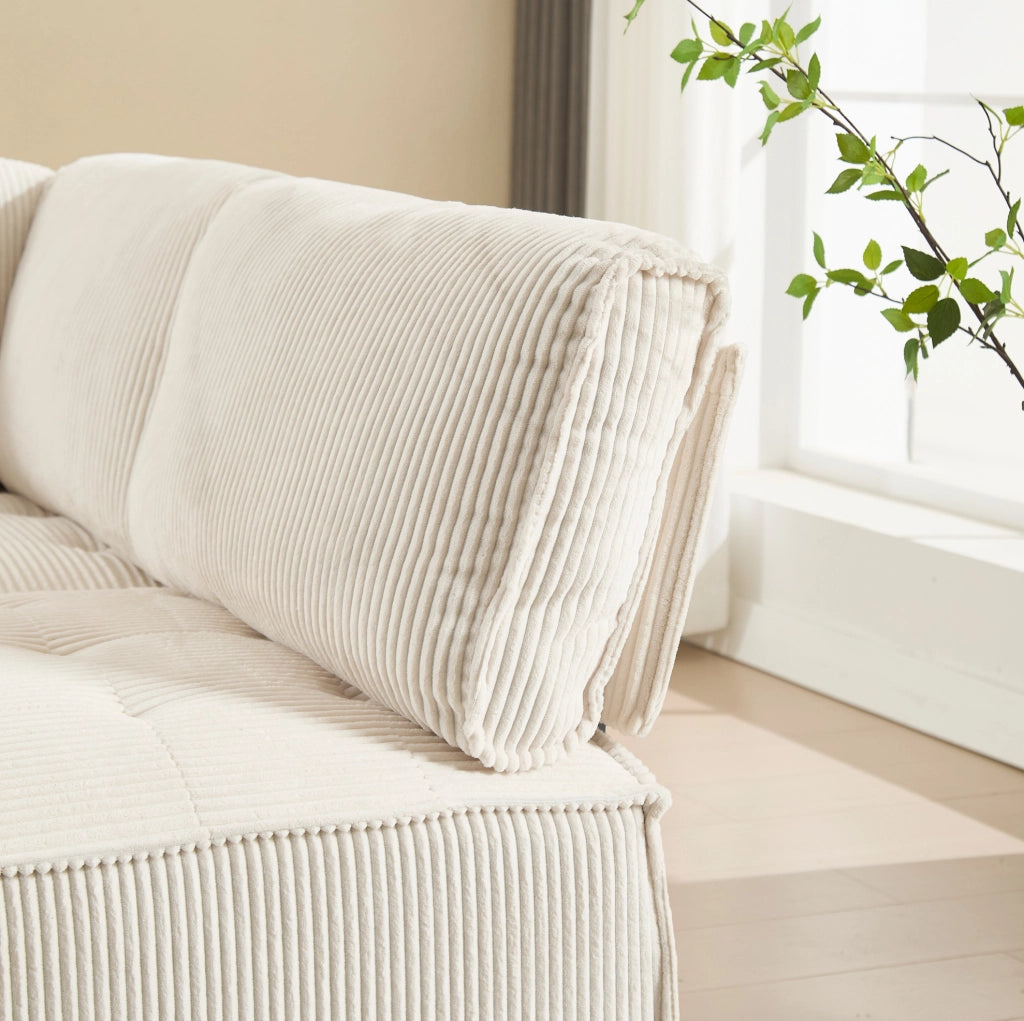 Divano modulare 6 posti in velluto a coste beige