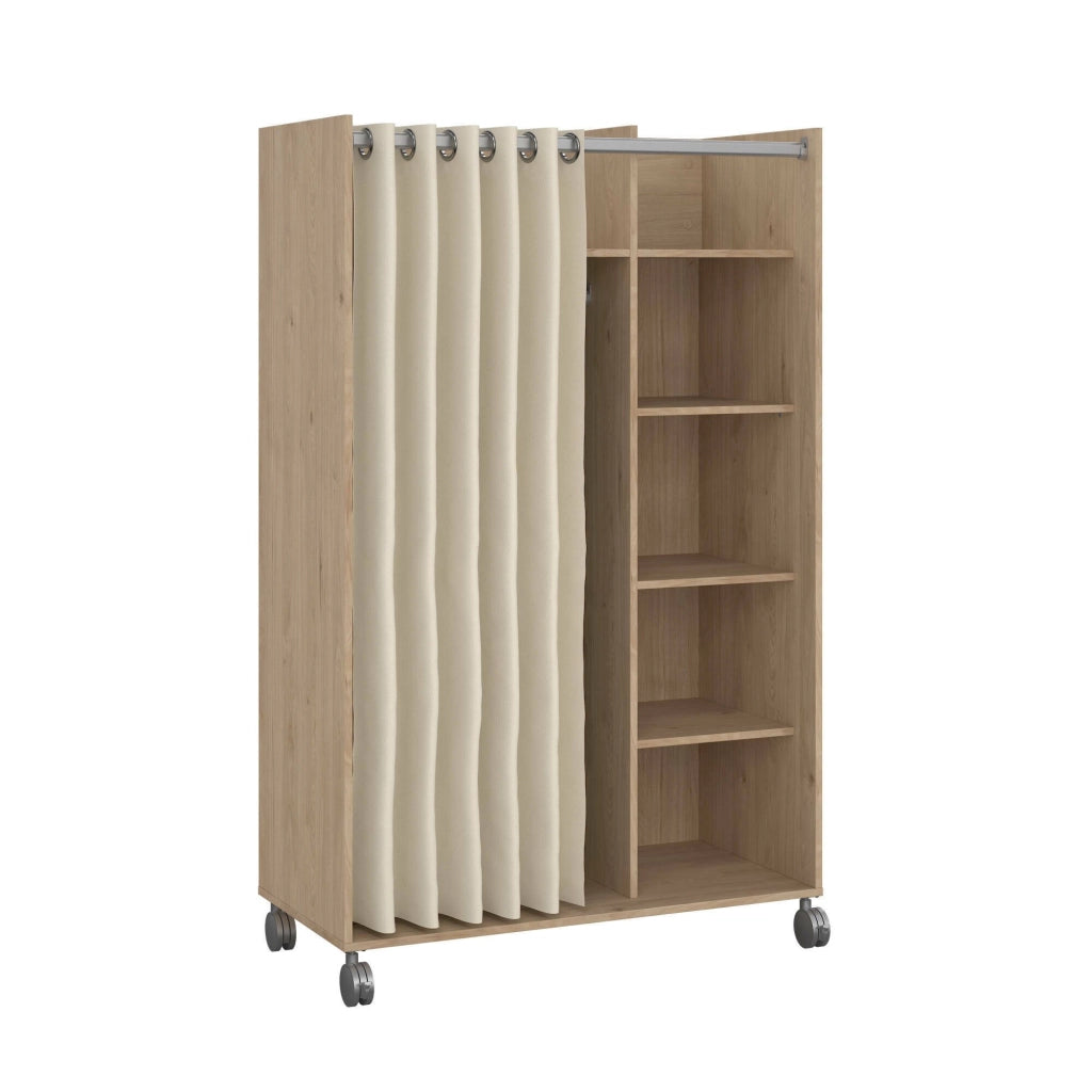 Guardaroba grande Alfango, Mobile camera da letto, Cabina armadio portabiti, Armadio appendiabiti, 100x48 h160 cm, Rovere e Beige