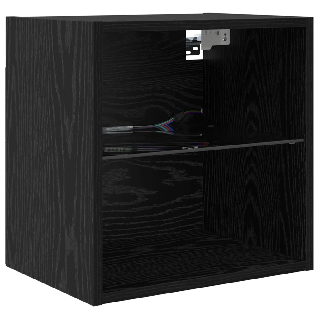 Mobile TV moderno da parete con illuminazione a LED 30 x 28,5 x 30 cm pratico contenitore stile contemporaneo legno nero 02_0056090