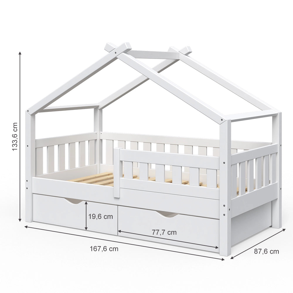 Vitalispa Letto montessori bambini Bianco 80x160 cm con 2 cassetti e materasso