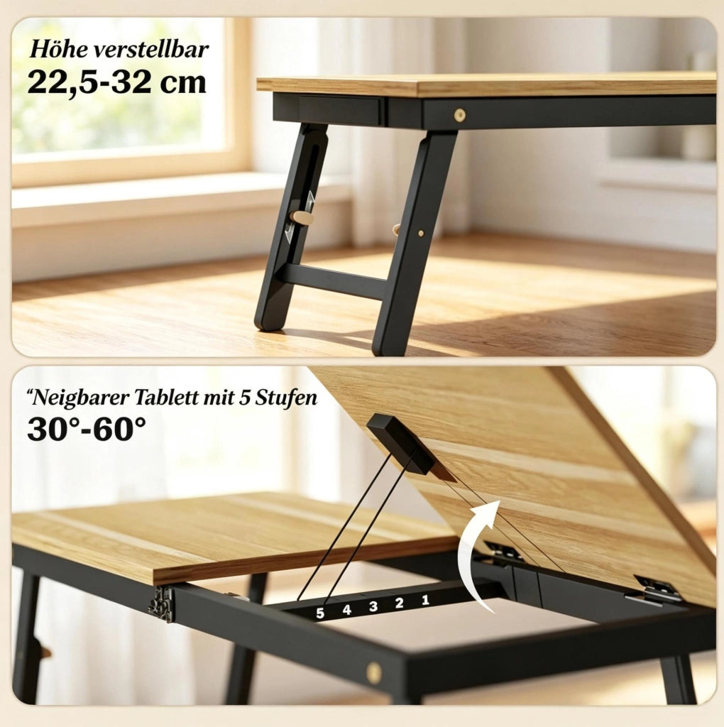 Tavolino portatile per laptop pieghevole in bambù e MDF