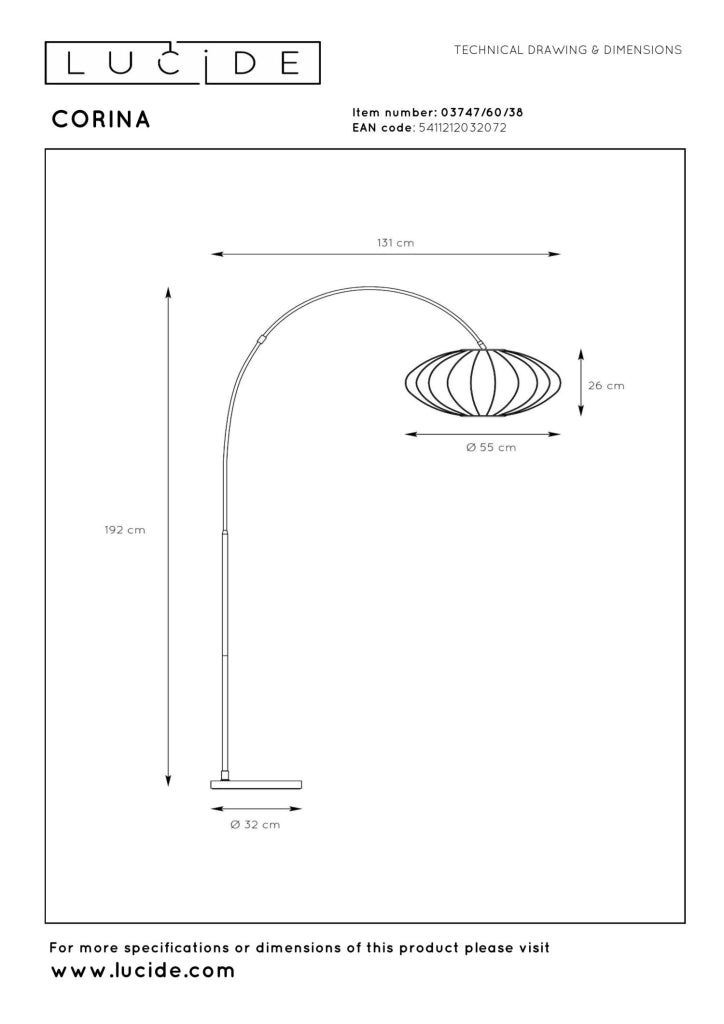 Lampada da terra ad arco CORINA 1xE27 crema Lucide
