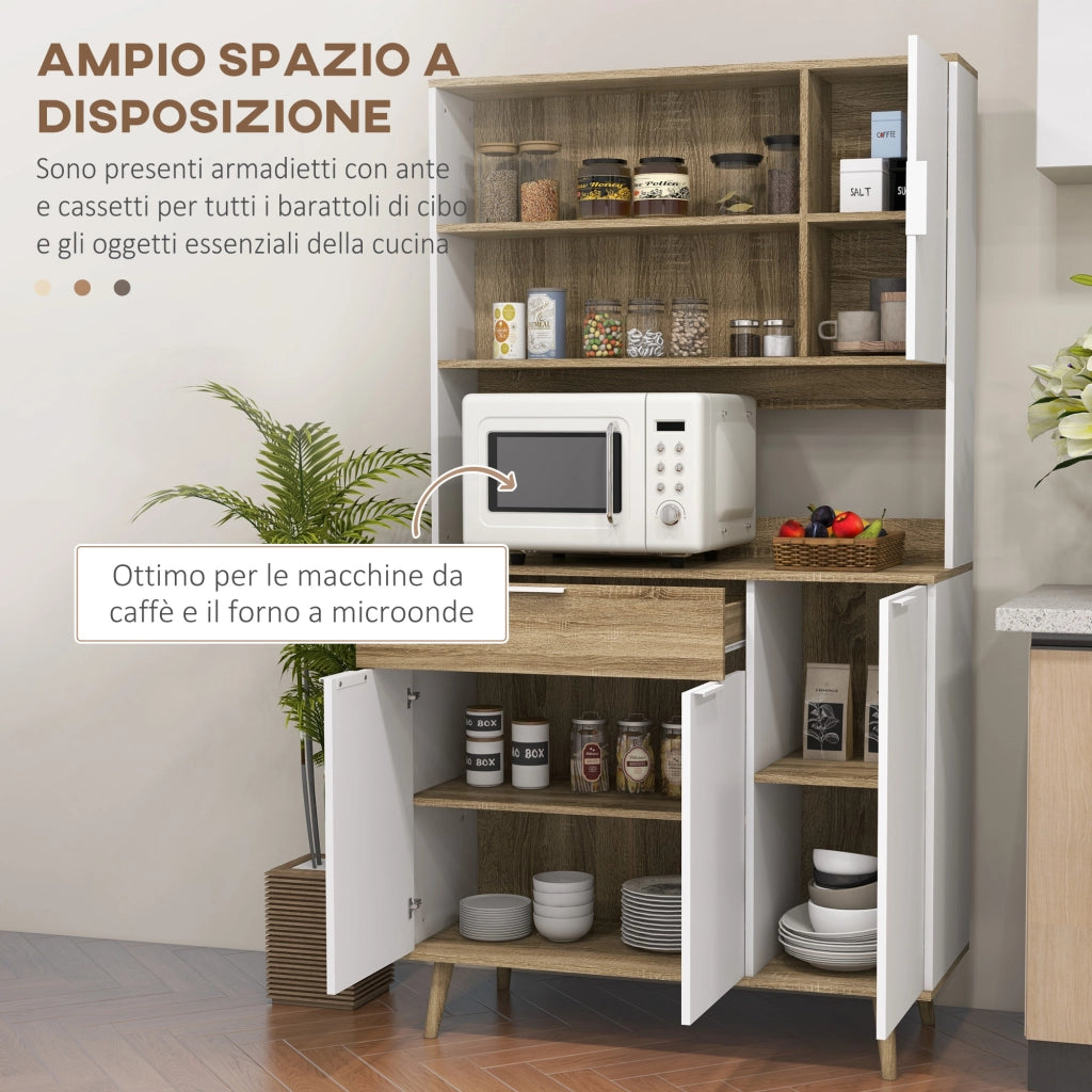 Credenza con Armadietti e Cassetto ¨C Zephmum ¨C Bianco e Legno 98x39x180