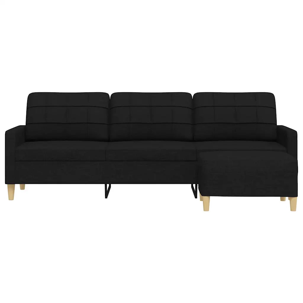 Divano | Divano da soggiorno | Sofa a 3 Posti con Poggiapiedi Nero 210cm in Tessuto