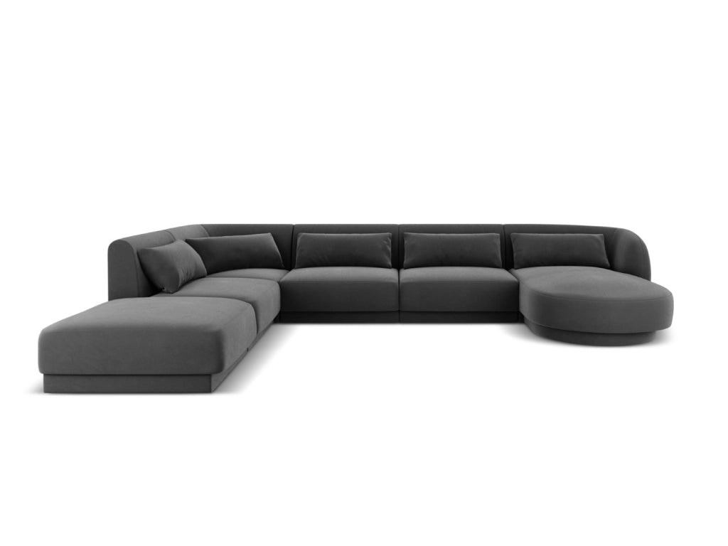 Cosmopolitan Design - Divano panoramico sinistro "Tulum" 6 posti in velluto grigio 