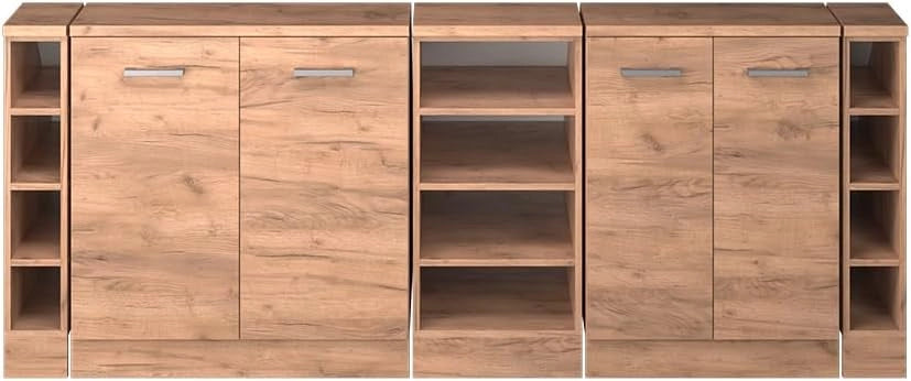 Set di mobili sottotetto Rion, Quercia dorata, 210 cm Set di 5 carcasse armadio profondità 60 cm, adatto per il salvaspazio sotto tetti spioventi