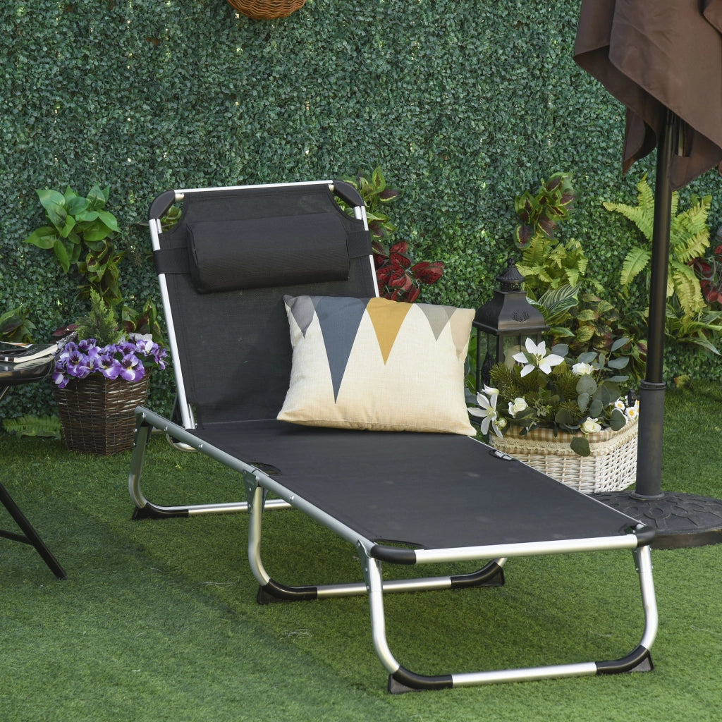 Lettino pieghevole da giardino con cuscino testa ¨C zephmum ¨C 4 livelli regolabili, nero, 120 kg