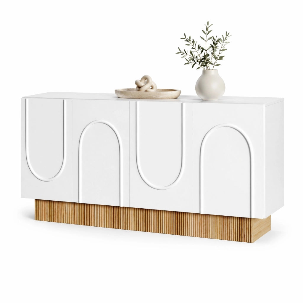 Credenza moderna 160x75x38 cm bianca effetto legno a 4 ante