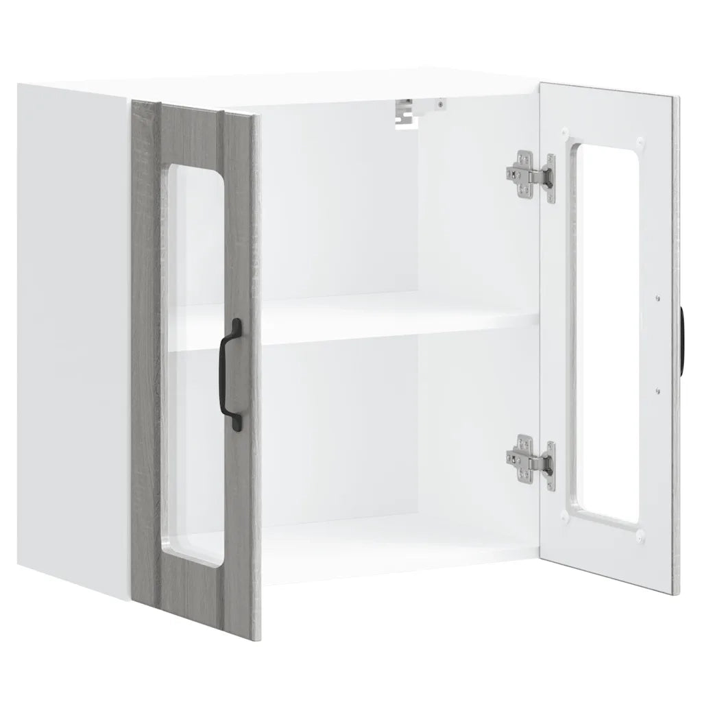 Pensile da Cucina con Porta in Vetro-Mobile Cucina da Parete Lucca Grigio Sonoma 706093